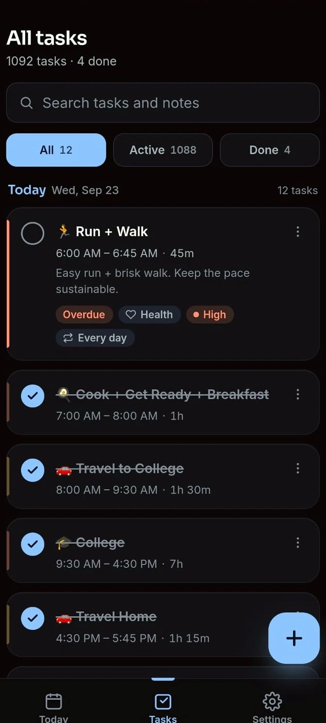 Dayline Android app task list screenshot